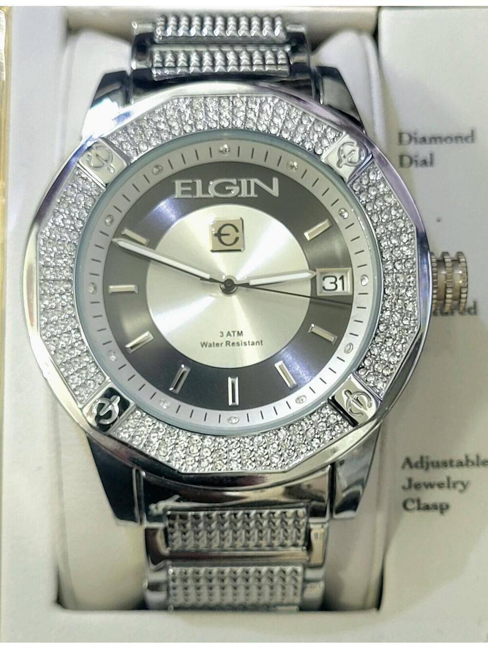 Rare Diamond Paved Bezel Mens Watch Elgin Authorized Dealer - Picture 10 of 13